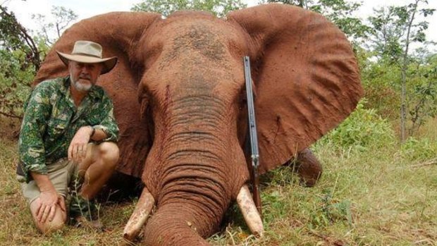 Robert Borsak with an African elephant that he shot.