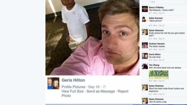 This selfie of Gerod Roth with his co-worker's son, Cayden Jace, sparked a flurry of racist comments on Facebook.
