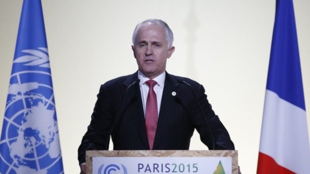 Prime Minister Malcolm Turnbull addressing the Paris climate summit last year.