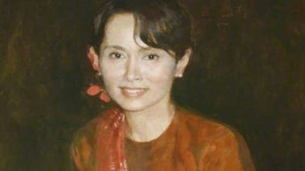 A detail of the 1997 painting of Myanmar's Aung San Suu Kyi by Chen Yanning which hung at St Hugh's College, Oxford University, until this week.