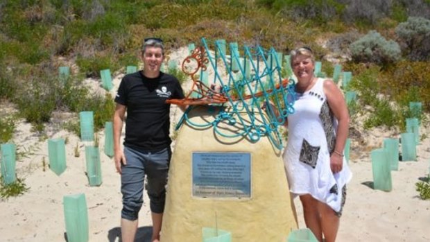 Sharon Burden at her son's memorial with Sea Shepherd activist Jeff Hansen.