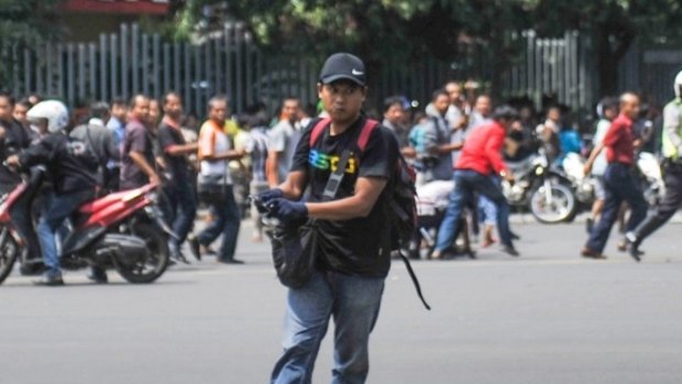 One of the suspected terrorists during the fatal attack in Jakarta on in January.