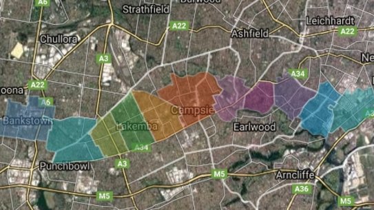A map of the area affected along the Sydenham to Bankstown line. 