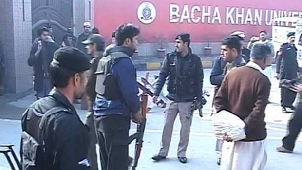 Security forces outside Bacha Khan University after the attack.