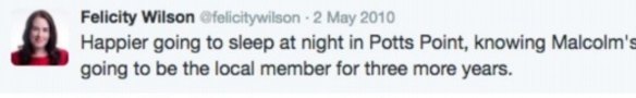 This tweet from May 2010 puts Ms Wilson in Sydney's east.