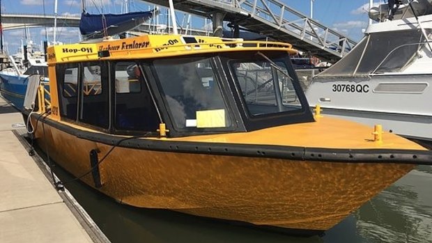 A former Hobart water taxi (pictured awaiting a new paint scheme) will soon operate in Brisbane.