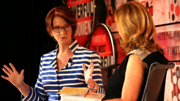 Former Australian prime minister Julia Gillard speaking in London at the Most Powerful Women summit hosted by Fortune Magazine.