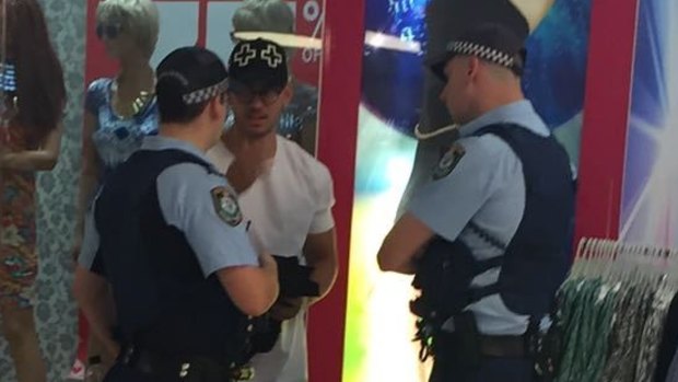 Wairua Takarangi, of New Zealand, was stopped and searched by two police officers at the Kendall and Kylie Jenner fashion event in Westfield Parramatta on Tuesday.