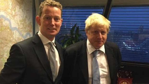 Britain's Former Energy Minister Gregory Barker in 2015 with the now Foreign Secretary Boris Johnson.
