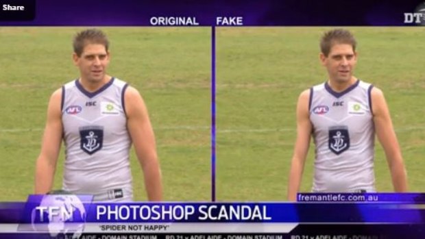 The original and photoshopped pictures of Aaron Sandilands. 