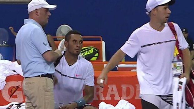 Fired up: Nick Kyrgios argues post-match with Dudi Sela.