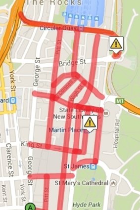 Roads affected by closures in the CBD due to the police operation in Martin Place.