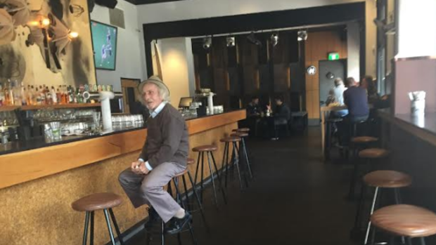 Subiaco veteran Jim Williams, 86, sits alone in the public bar of the Subiaco Hotel.