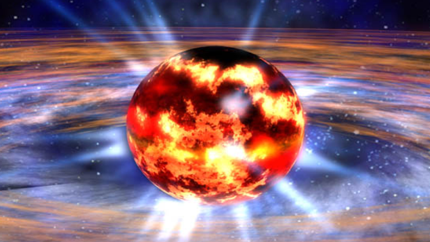 A neutron star is the dense, collapsed core of a massive star that exploded as a supernova.