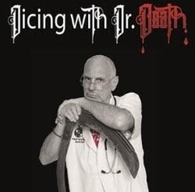 Poster for Philip Nitschke's comedy show Dicing with Dr Death.