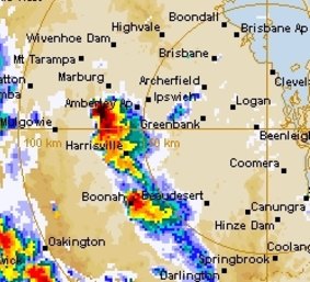Hail has been reported in the Oakey area as storms move towards the east.