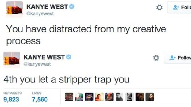 An example of some of Kanye West's now deleted tweets.
