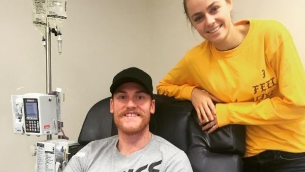 Jarryd and Sarah Roughead at the Hawk's first treatment session.