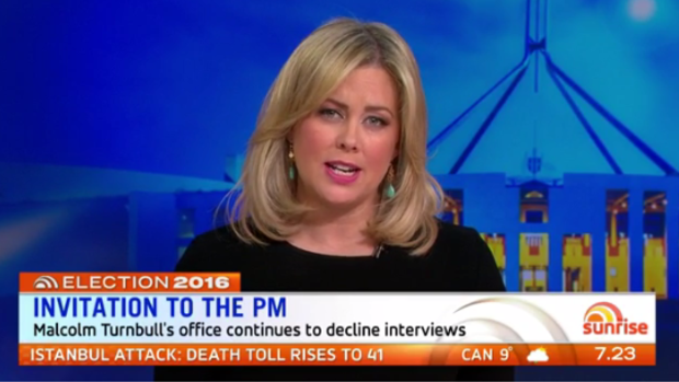 Samantha Armytage tells viewers that Prime Minister Malcolm refused to appear on <i>Sunrise</i> during the last election.