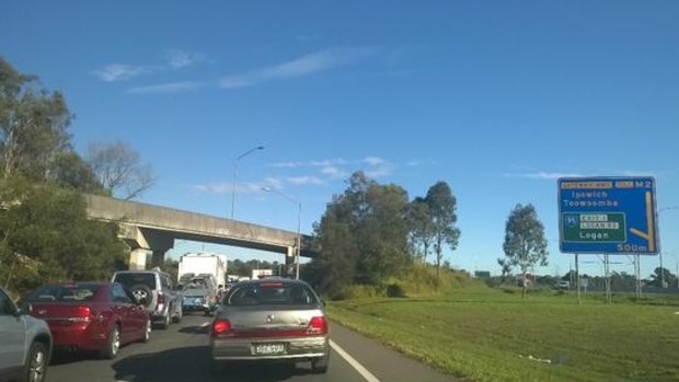 Traffic on the M1 southbound after a crash near the Rochedale Road exit.