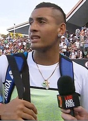 Nick Kyrgios during an on-court interview, after which he was described as 'cocky'.