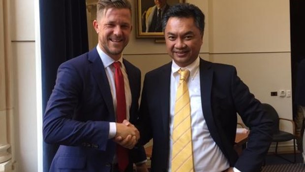 Robbie Gaspar, pictured with Indonesia's Deputy Foreign Minister, Dino Patti Djalal. 