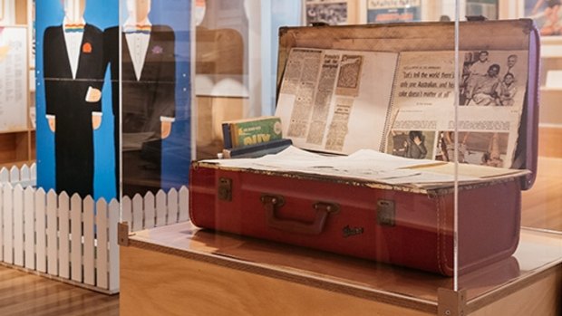 The exhibition includes the suitcase of Lambert McBride, which he used to distribute pamphlets as he campaigned for Indigenous rights.