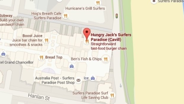 The alleged assault occurred outside Hungry Jacks on Cavill Avenue, Surfers Paradise