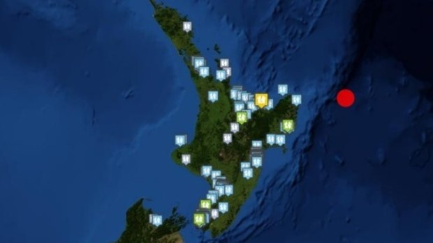 Decent shake: A GeoNet map shows the location of the earthquake, in red, and the areas it was felt.
