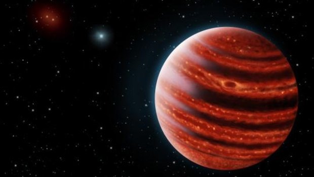 An artist's conception of the Jupiter-like exoplanet, 51 Eri b. Because of its young age, this young cousin of our own Jupiter is still hot and carries information on the way it was formed.