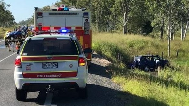 A man and woman were left with serious but non-life-threatening injuries after crashing down an embankment at Raglan, north-west of Gladstone.
