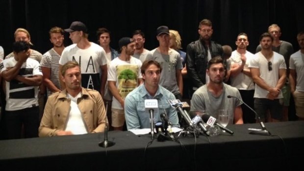 Swiss appeal: Jobe Watson, centre, and some of the Essendon players when they were initially cleared.