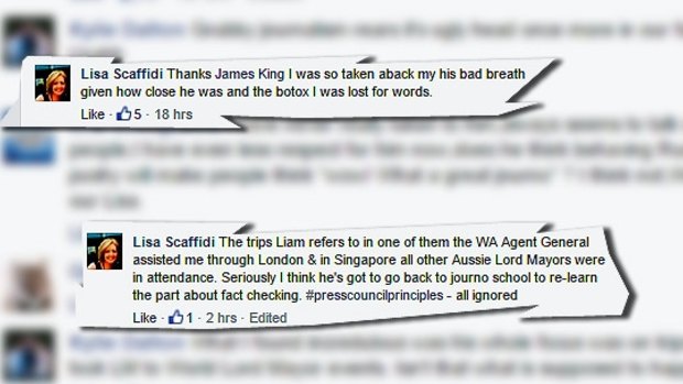 Lisa Scaffidi attacks veteran journalist Liam Bartlett on the Facebook page. 