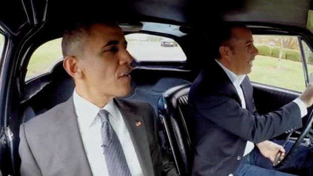 Seinfeld interviews former US president Barack Obama for his web series, <i>Comedians in Cars Getting Coffee</i>.