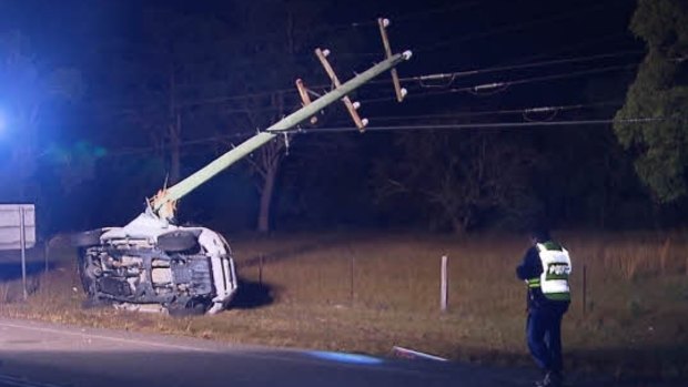Two men died when their ute smashed into a power pole in Tomago.