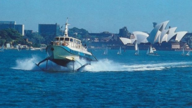 A hydrofoil passing the Sydney Opera House