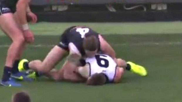 Bryce Gibbs has been banned for this tackle.