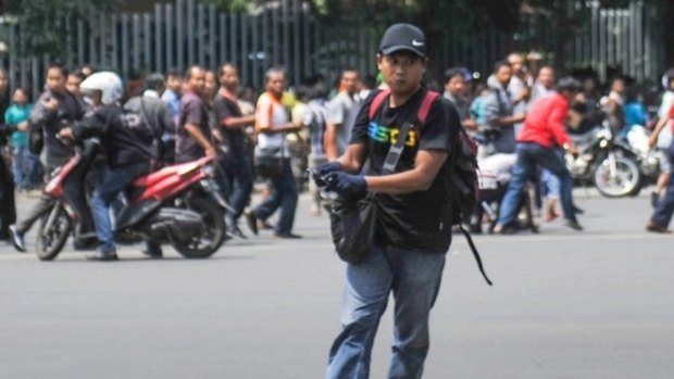 One of the suspected terrorists during the fatal attack in Jakarta on in January.