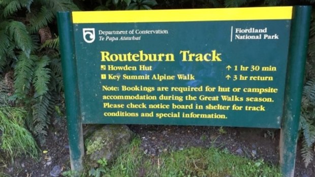 The start of the Routeburn Track in Fiordland National Park.