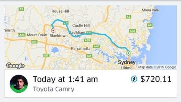 Last year's $720 fare for a 50-minute ride from North Sydney to Blacktown.
