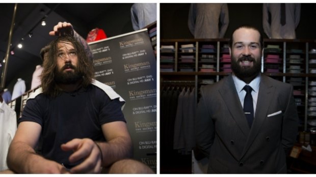 From Tiger to King: Aaron Woods gets a makeover at the Kingsman DVD launch.