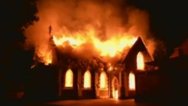 The mosque was gutted by fire.