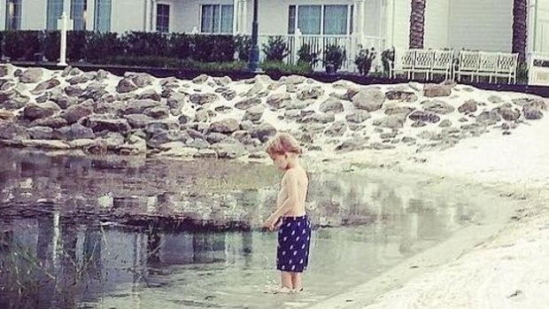 An image of three-year-old Channing Venditti at spot where Lane Graves was snatched by an alligator.