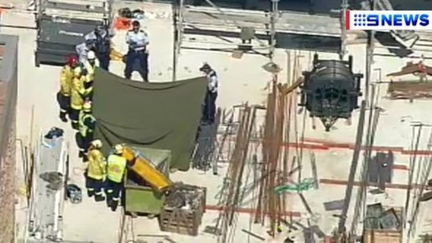 Police and paramedics at the building site in Ryde.