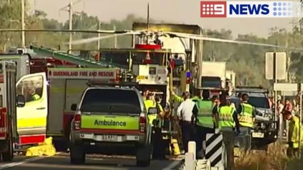 The air ambulance prepares to take a woman to Townsville Hospital with critical injuries.