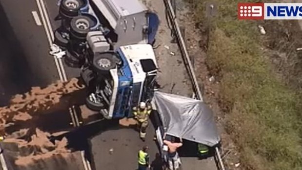 A truck rollover on the Gold Coast.