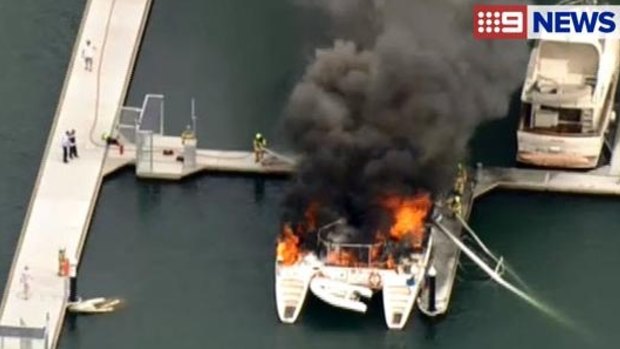 The 40-foot catamaran burst into flames shortly after 5pm.