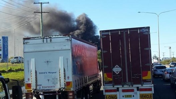 A chemical tanker has caught fire on the M1 at Loganholme.