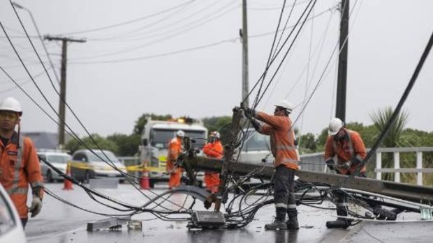 Raroa Rd in Aro Valley, Wellington is closed as power lines are felled by ex-Cyclone Gita. 