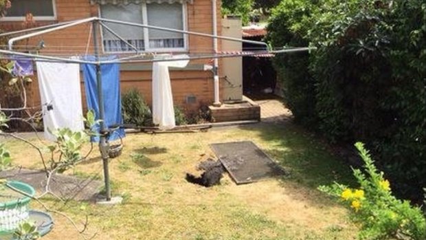 The sinkhole in the backyard of the Springvale South home.
